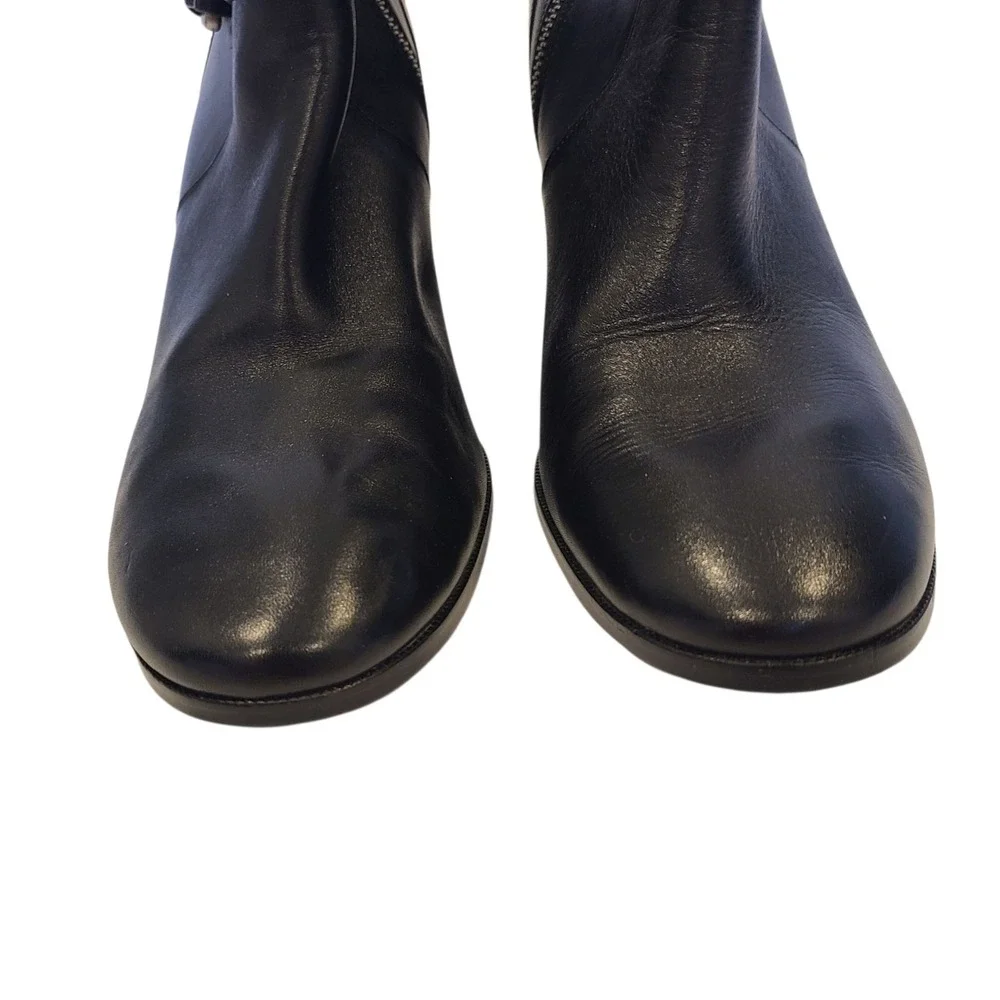 Michael‎ Kors Black Leather 2 Buckle Mid Calf Boots Size 11 Block Heel Moto